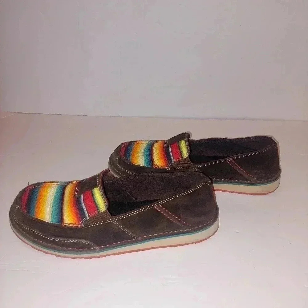 Ariat Womens Serape Cruiser Loafer Shoes Brown Suede Slip On Stripe Aztec 9 B - Picture 3 of 9